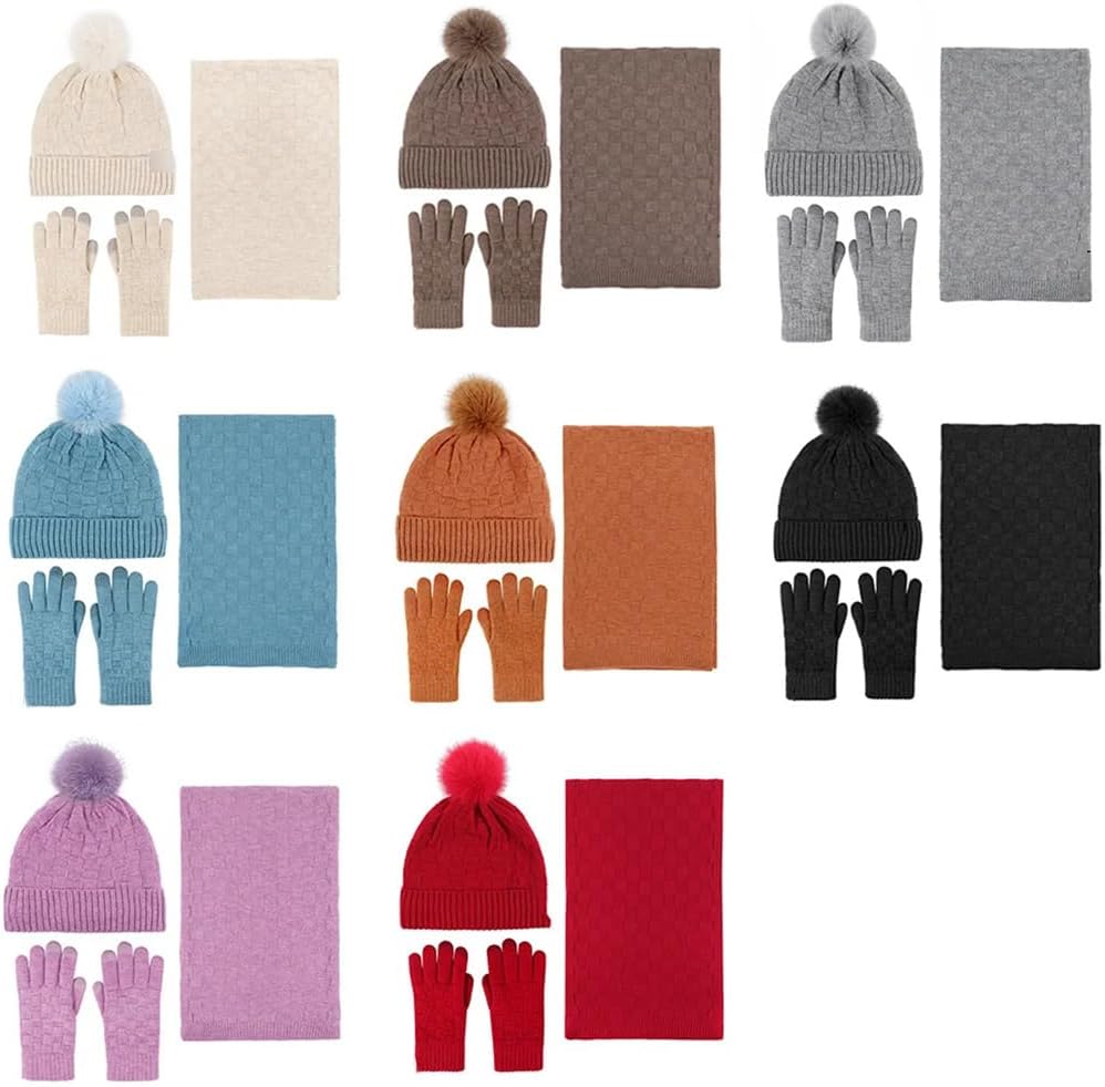 Winter Scarf Three-Piece Set Plus Fleece Outdoor Warm Knitted Hat Scarf Gloves Three-Piece Set
