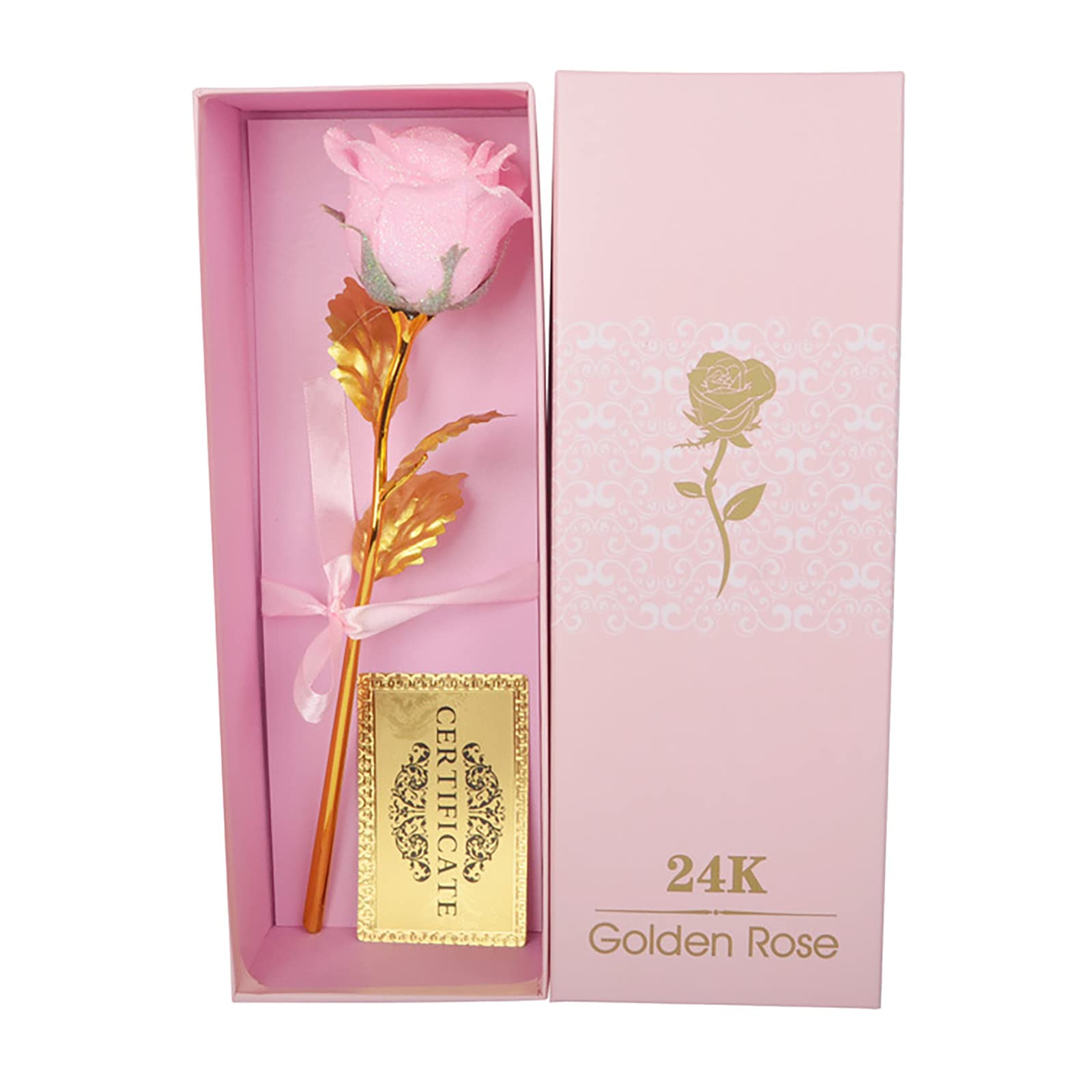 اللون الذهب روز زهرة الأرجواني نافذة هدية مربع السنة هدية الذهب احباط روز Carnation Flowers Artificial (#2-Pink, One Size)