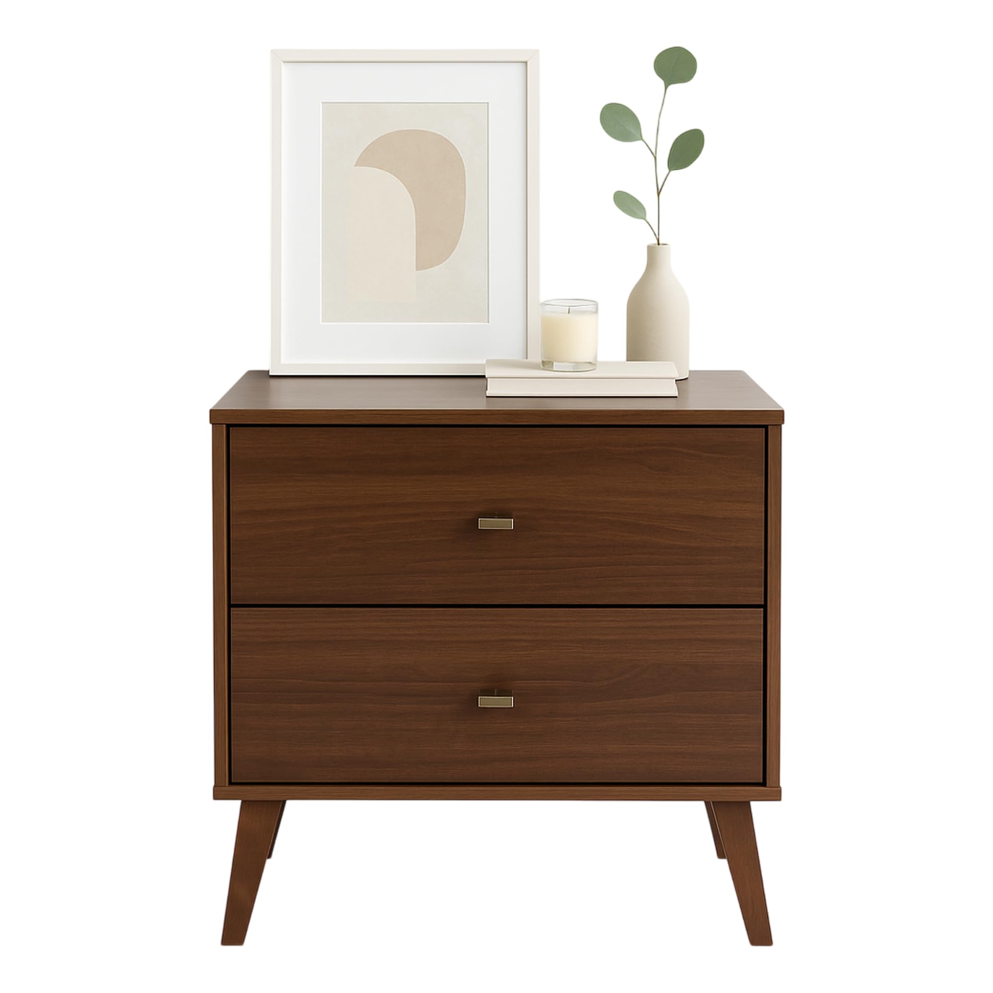 Prepac Milo Mid-Century Modern 2 Drawer Nightstand, Bedside Table, Contemporary Bedroom Furniture, 16"D x 25"W x 25"H, Cherry