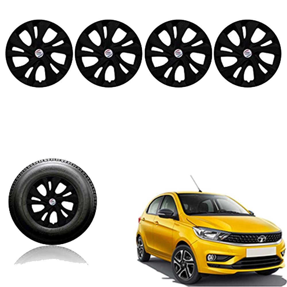 Auto Pearl - Car Full Black Wheel Cover Caps 14" Press Type Fitting for - Tiago 2020 XT/XZ