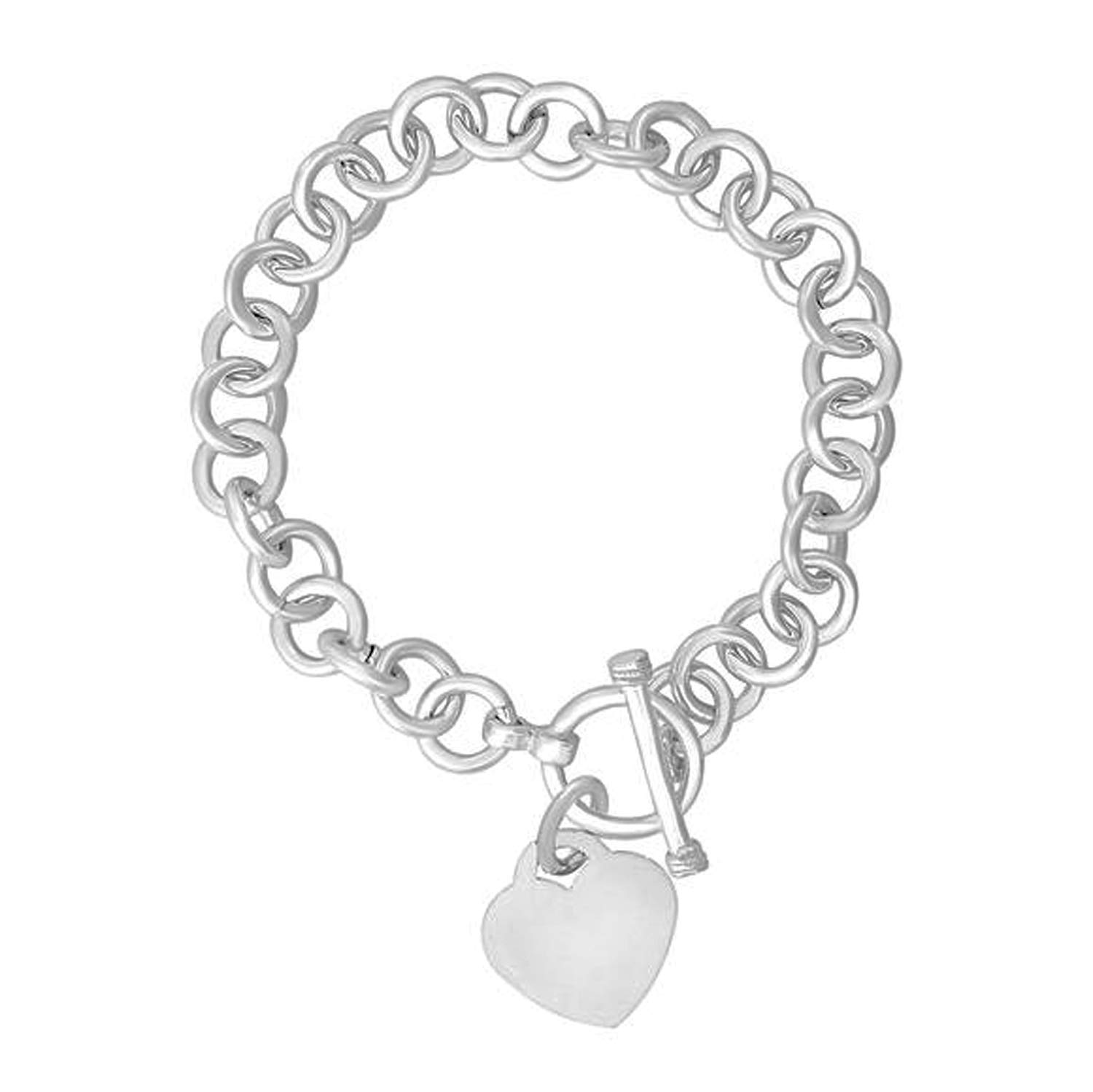 Round (Medium) Link Charm Bracelet With Silver Charm Tag & Toggle Clasp - 925 Sterling Silver - Choose From 8 Different Lengths & Styles/Tags