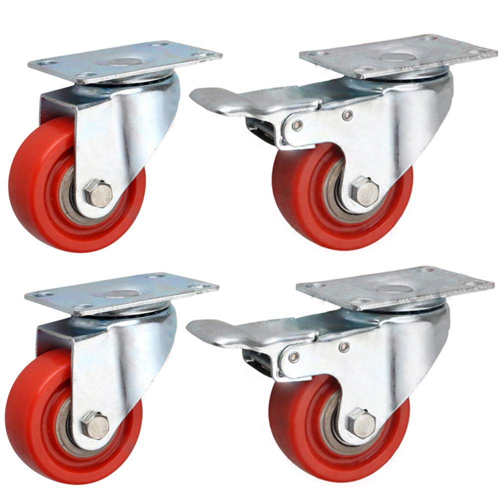 GBRJUYF Heavy Duty 3 Inch Caster Wheels with Rubber Base - Set of 4 Industrial Grade Furniture Casters with Brake for Office Tables & Workbenches - Silent PU Wheels, 360kg Capacity
