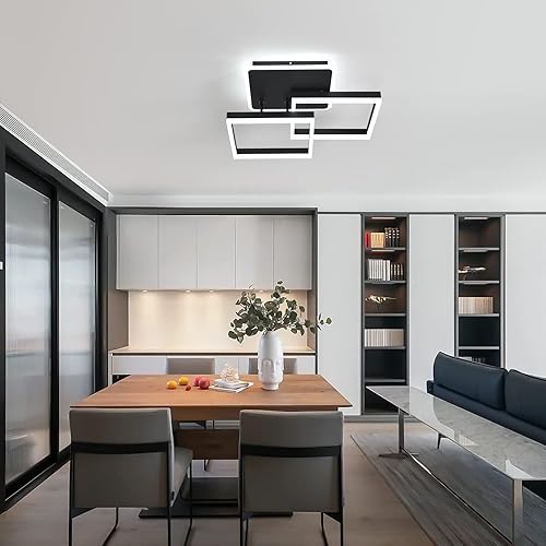 Miniatura 9 de Garwam - Lámparas de techo LED modernas, regulable, color negro, con forma de flor, Chancelier, lámpara de techo empotrada con control remoto para