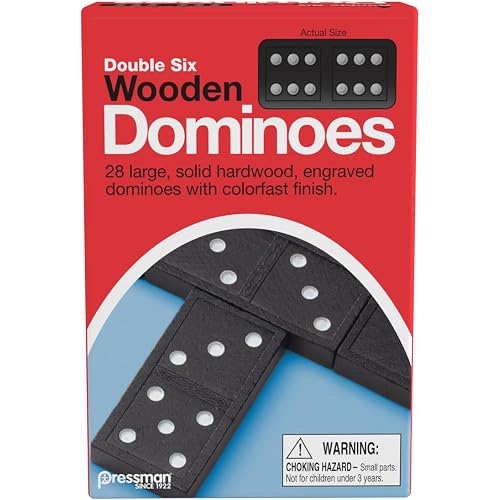 Pressman Toy Double Six Wooden Dominoes, 28 Pieces Wooden Dominoes Six