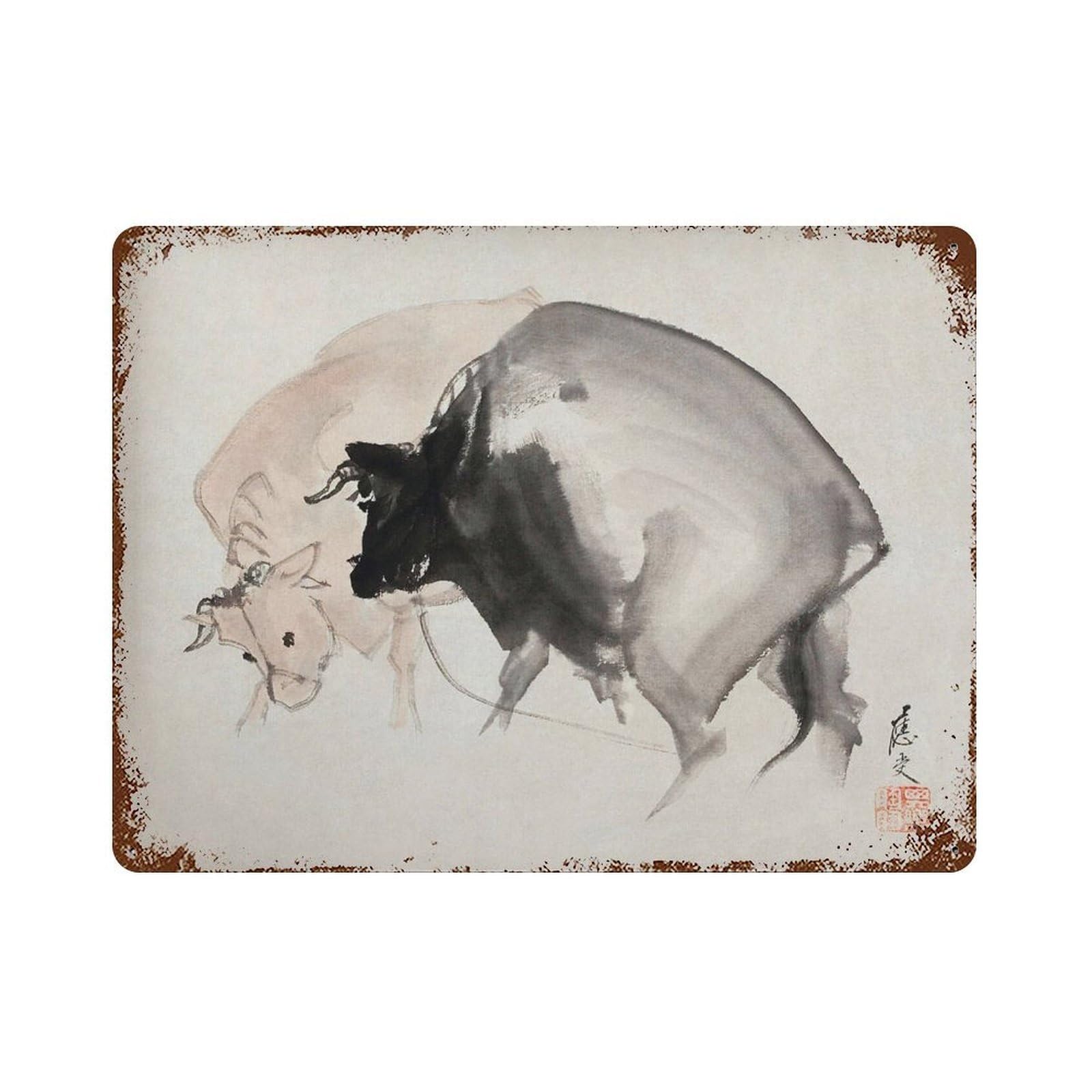 xiaoxiaoshen Cow And Bull Sketch Neutral Animal Wall Decor Art Metal Tin Poster Modern Home Decor Art Home Bar Shop Decorations Vintage Sign 30x40cm