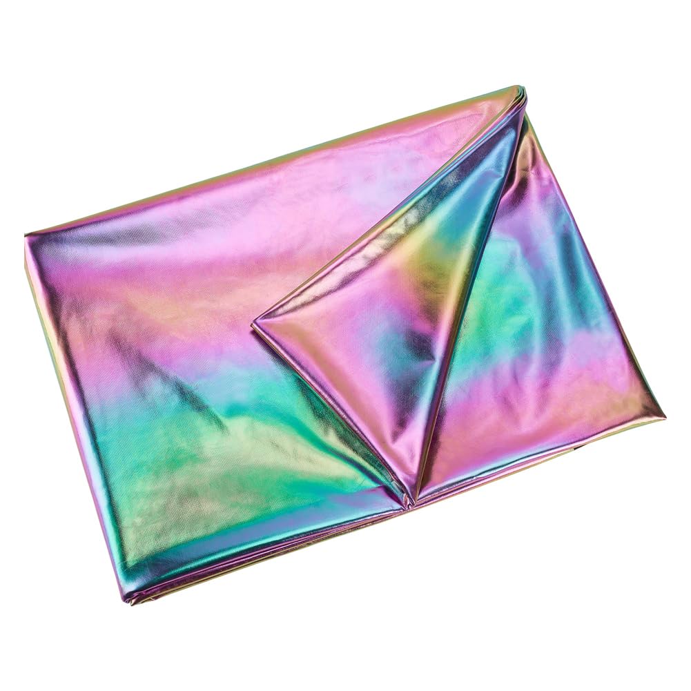 arricraft 2.19 Yards Metallic Foil Lame Spandex Fabric, 60.63 Inch Wide Rainbow 4-Way Stretch Iridescent Hologram for DIY Dancewear Costumes Dress Curtain Costume Background Wedding Party Decoration