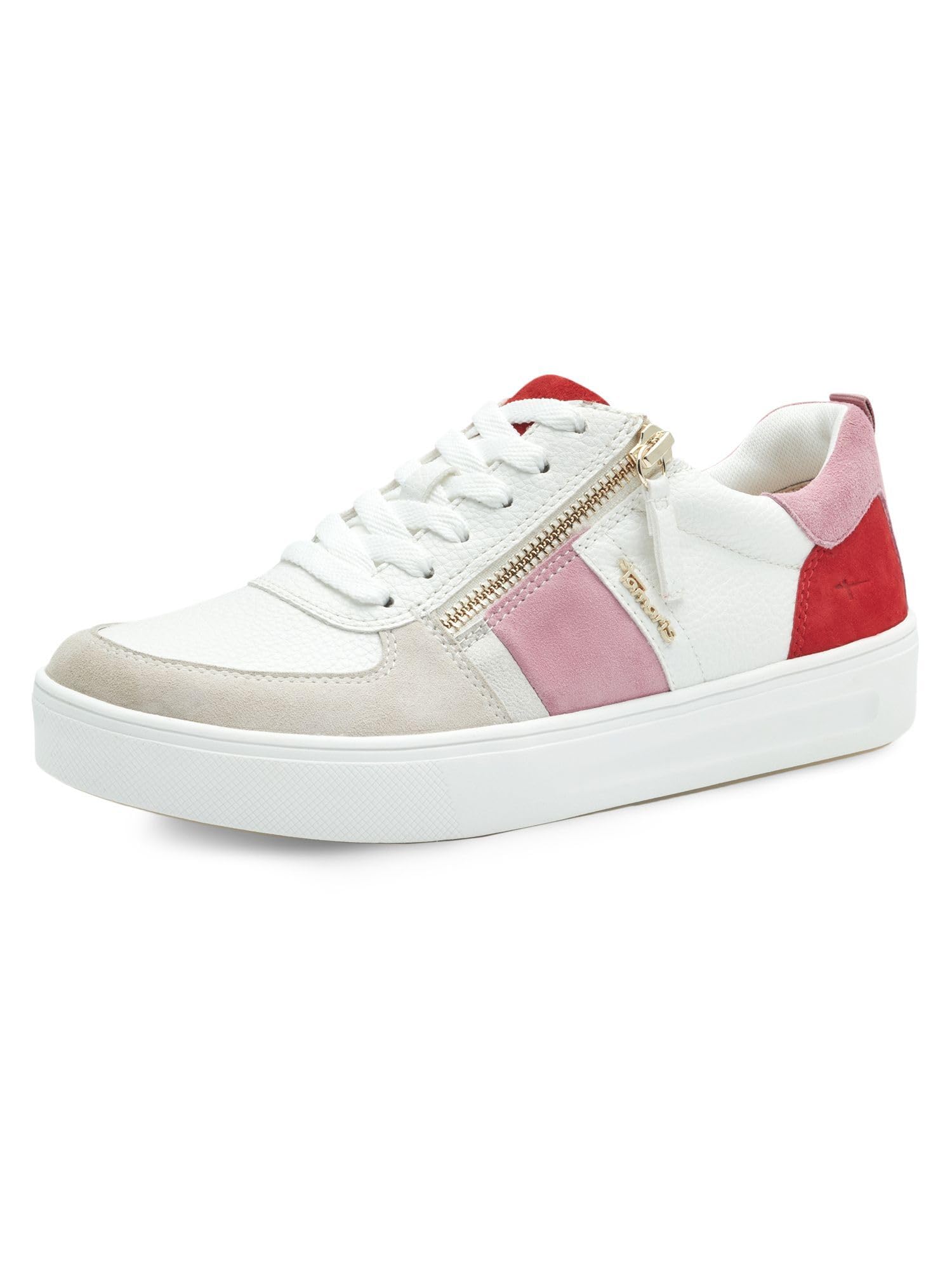 Tamaris Comfort Women’s Flat Sneakers with Zip Casual, Red/Rose, 6,5 UK