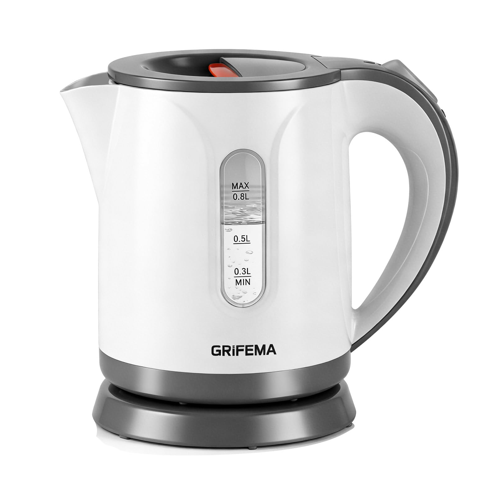 GRIFEMA Wasserkocher Klein 0.8L, 1100W, BPA-frei, Kalkfilter, 360° Basis, Weiß