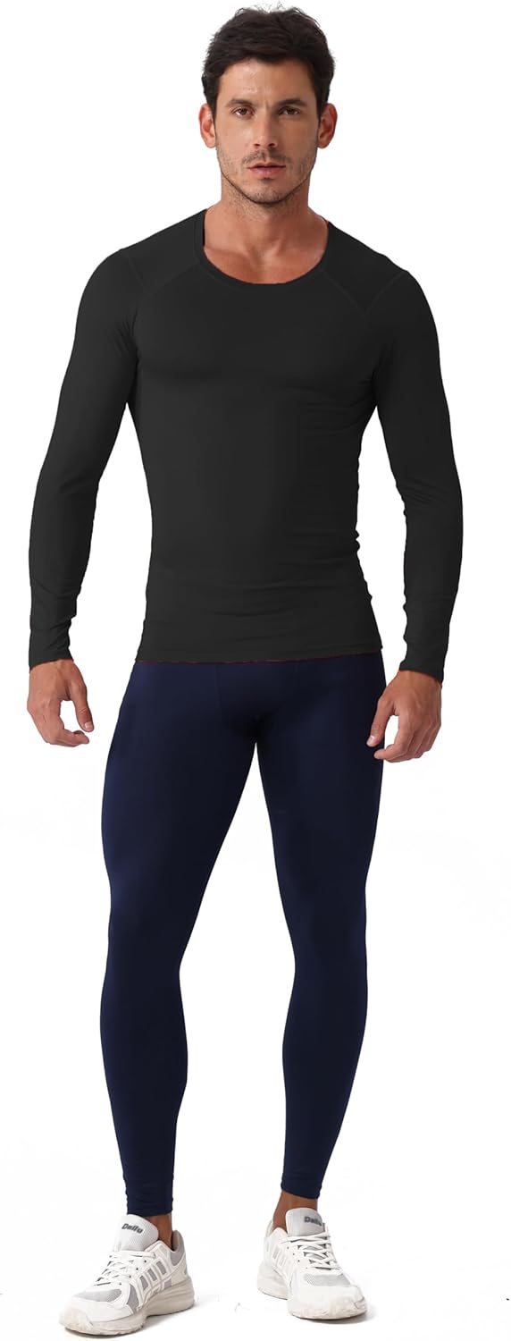 Men's Compression Long Sleeve Shirts, Cool Dry Sport Workout Underwear Shirt Athletic Baselayers Gym Running Tops 1/2 Pack - Image 4