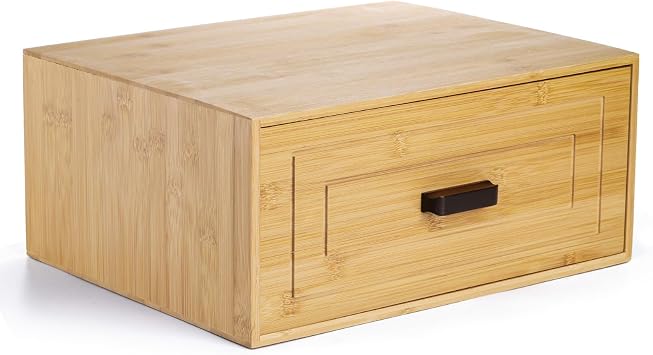 Kingrol Bamboo Desk Drawer Organizer with Handles Home Office Modular Stackable Storage Box with Drawers for Closet, Bedroom, Bathroom, 15 x 11.75 x 6.5 Inches