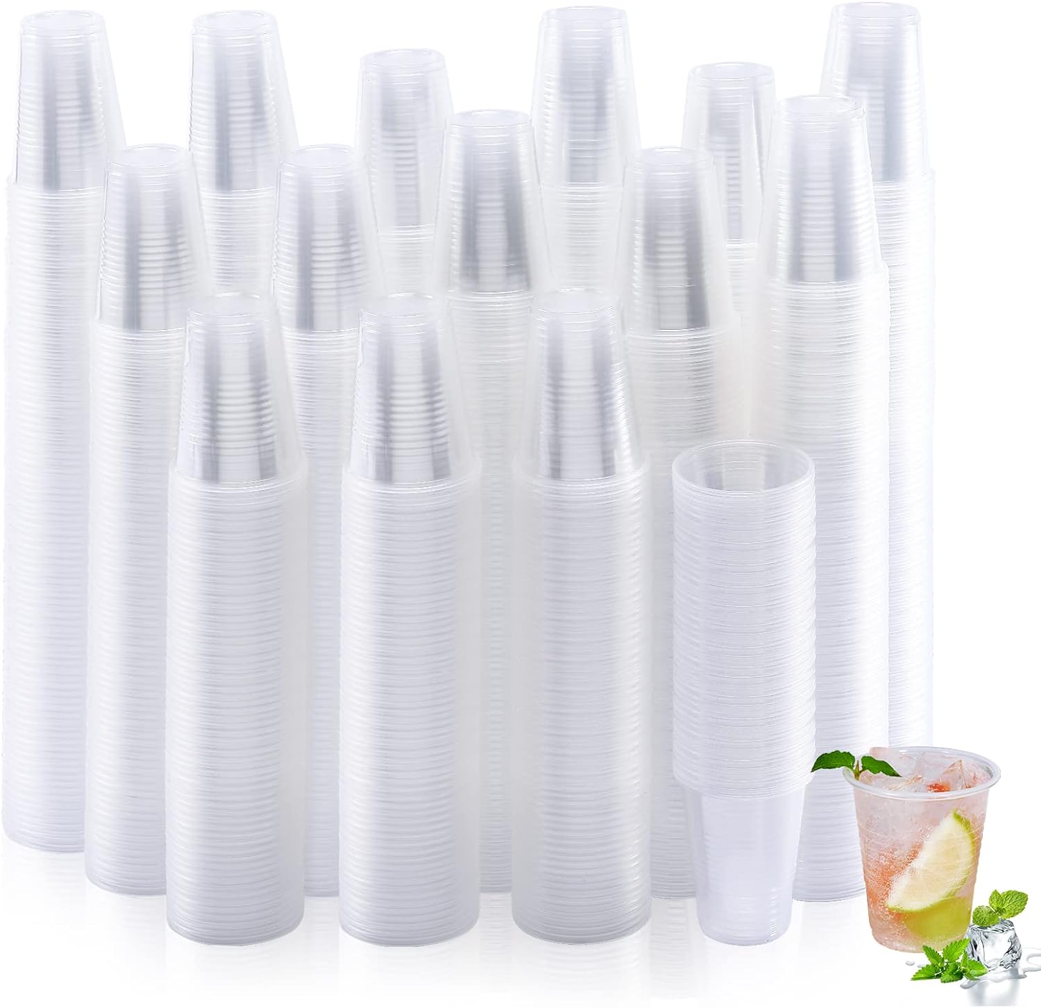Turbo Bee 1000 Pack 3oz Disposable Plastic Cups,Disposable Mouthwash Cups,3 Ounce Small Clear Tumblers Ideal for Whiskey,Drinking Tasting, Food Sample