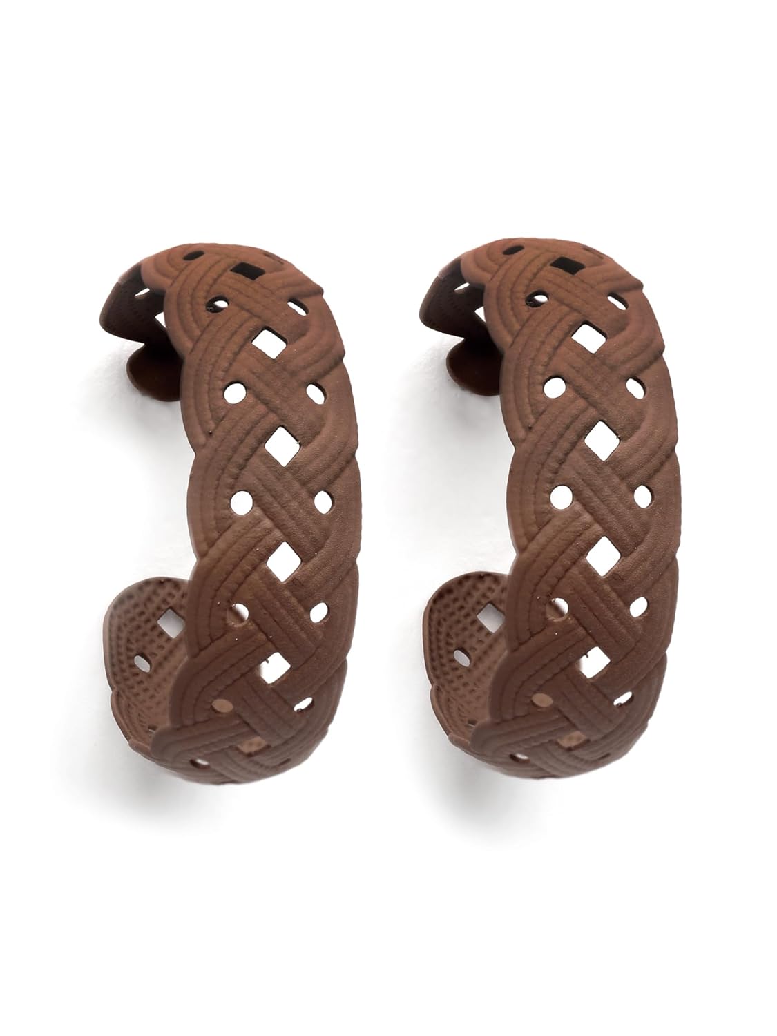 KARATCART Matte Finish Brown Braided Pattern Hoop Earrings
