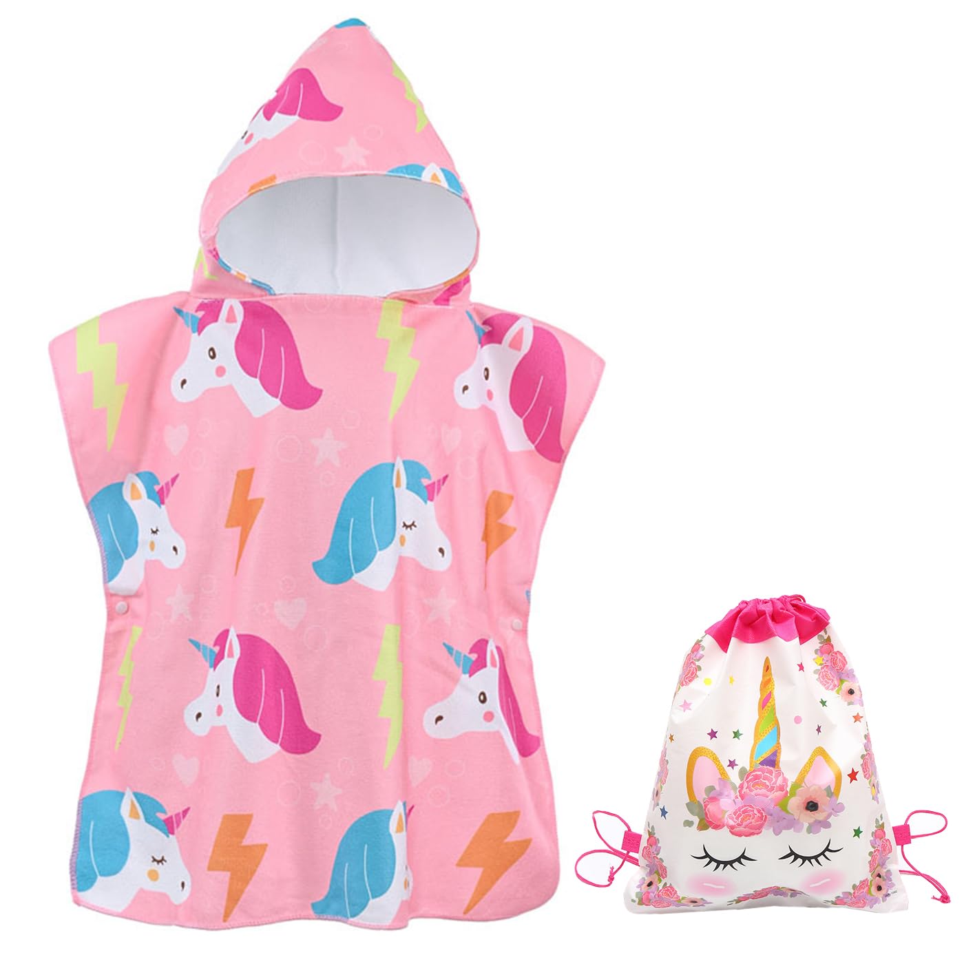 AYNKH AYNKH Niña Capucha Cape Toalla, Toalla de Playa Unicornio con Bolsa de Cordón, Microfibra Ultra Suave Absorción en Seco Rápida Caliente Bolsa de Pañales Toalla de Baño de Natación para Niños