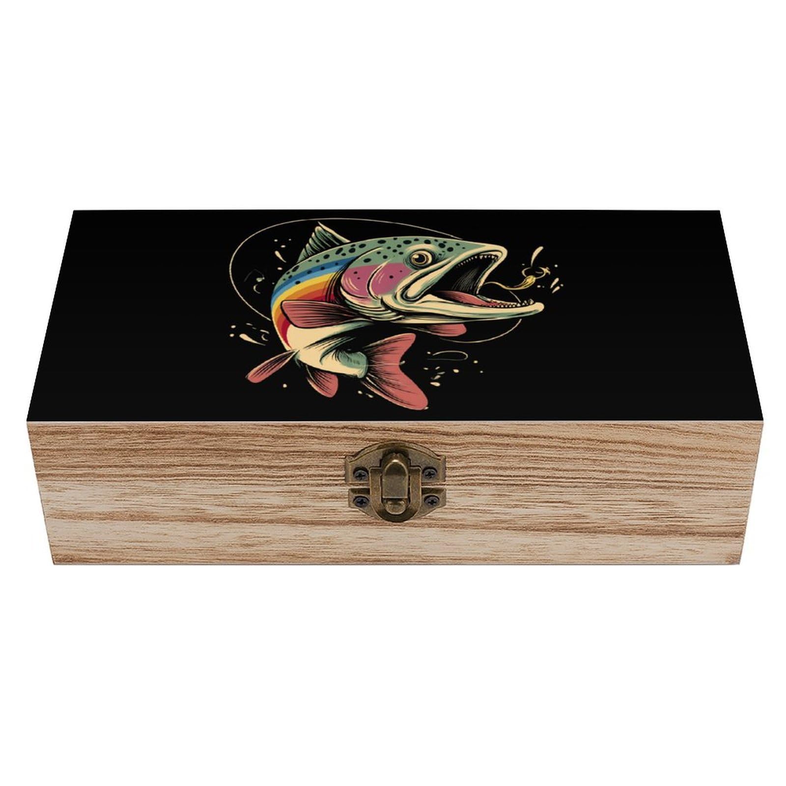 Cgsbngha Style Largemouth Bass Rainbow Trout Wooden Storage Boxes With Lid Memory Box Decorative Organiser For Office And Home