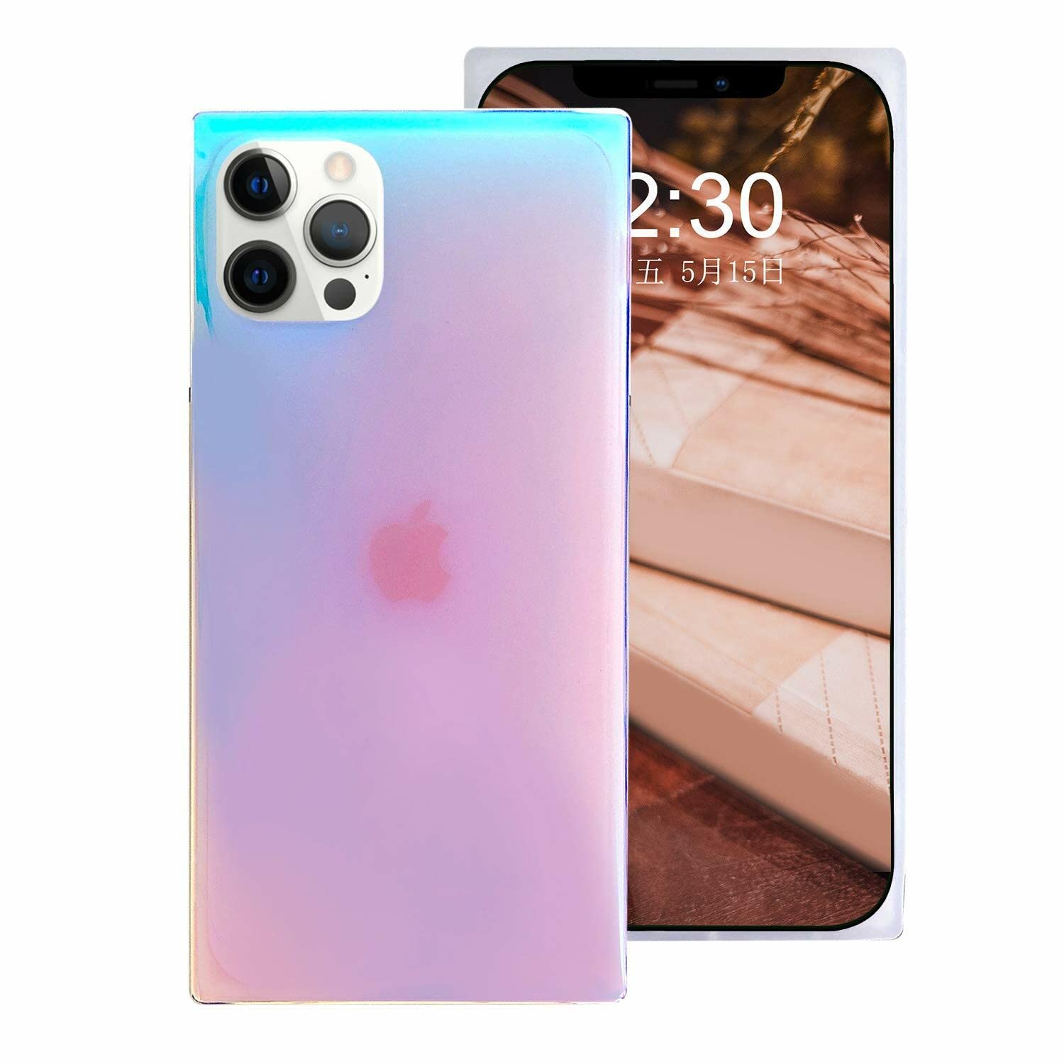 OmorroCompatible with iPhone 15 Pro Rectangle Case for Women, Bling Sparkly Laser Color Changing Designer Case Glitter Slim Thin Soft Flexible TPU Protective Light Mirror Iridescent Girly Case Clear