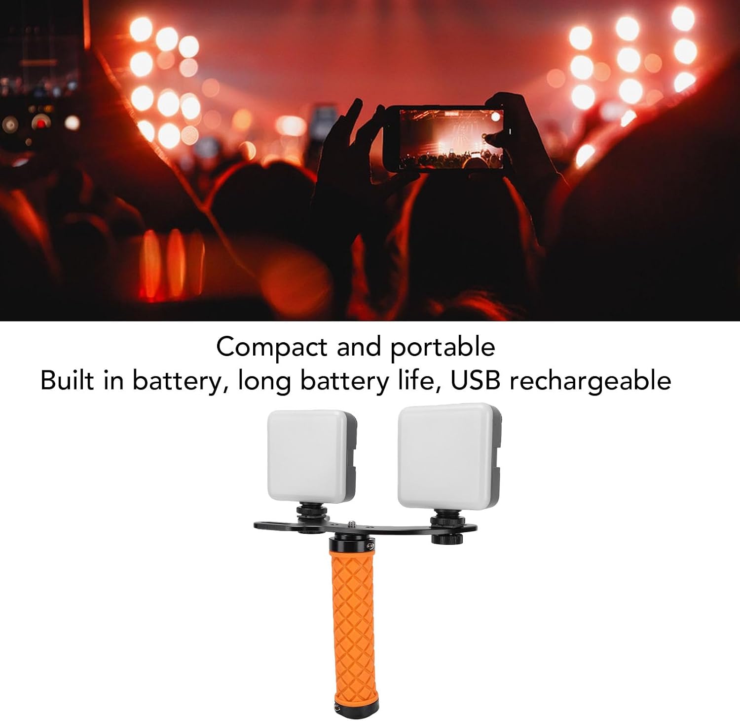 Yunseity 2PCS Video Light, 5600K Dimmable Selfie Light with Stand and Phone, Portable Photography Lighting for Home Outdoor Recording
