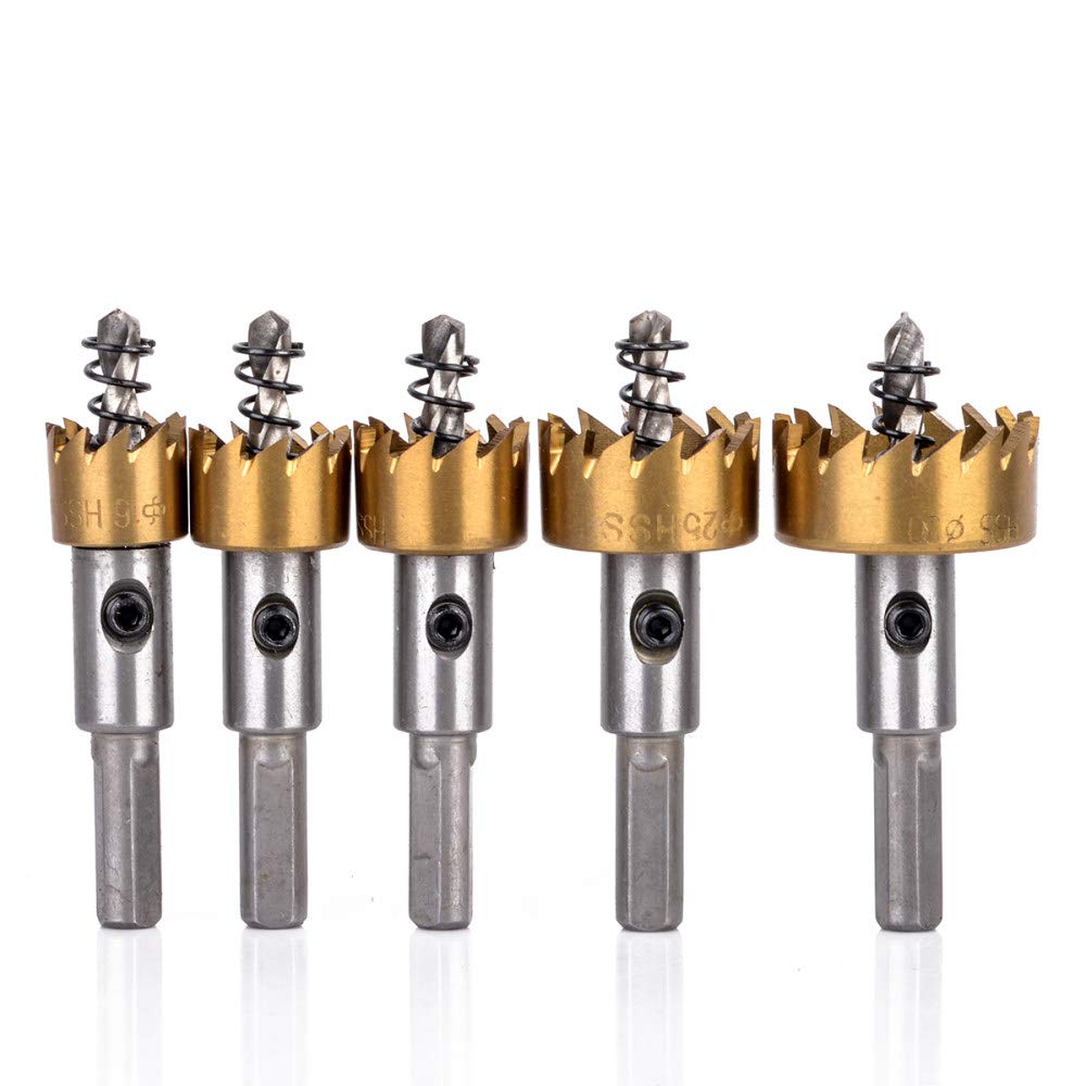 Juego de 5 brocas de carburo HSS para sierra de agujero, herramienta de madera de metal de acero inoxidable de 16-30 mm para instalar cerraduras, como se muestra