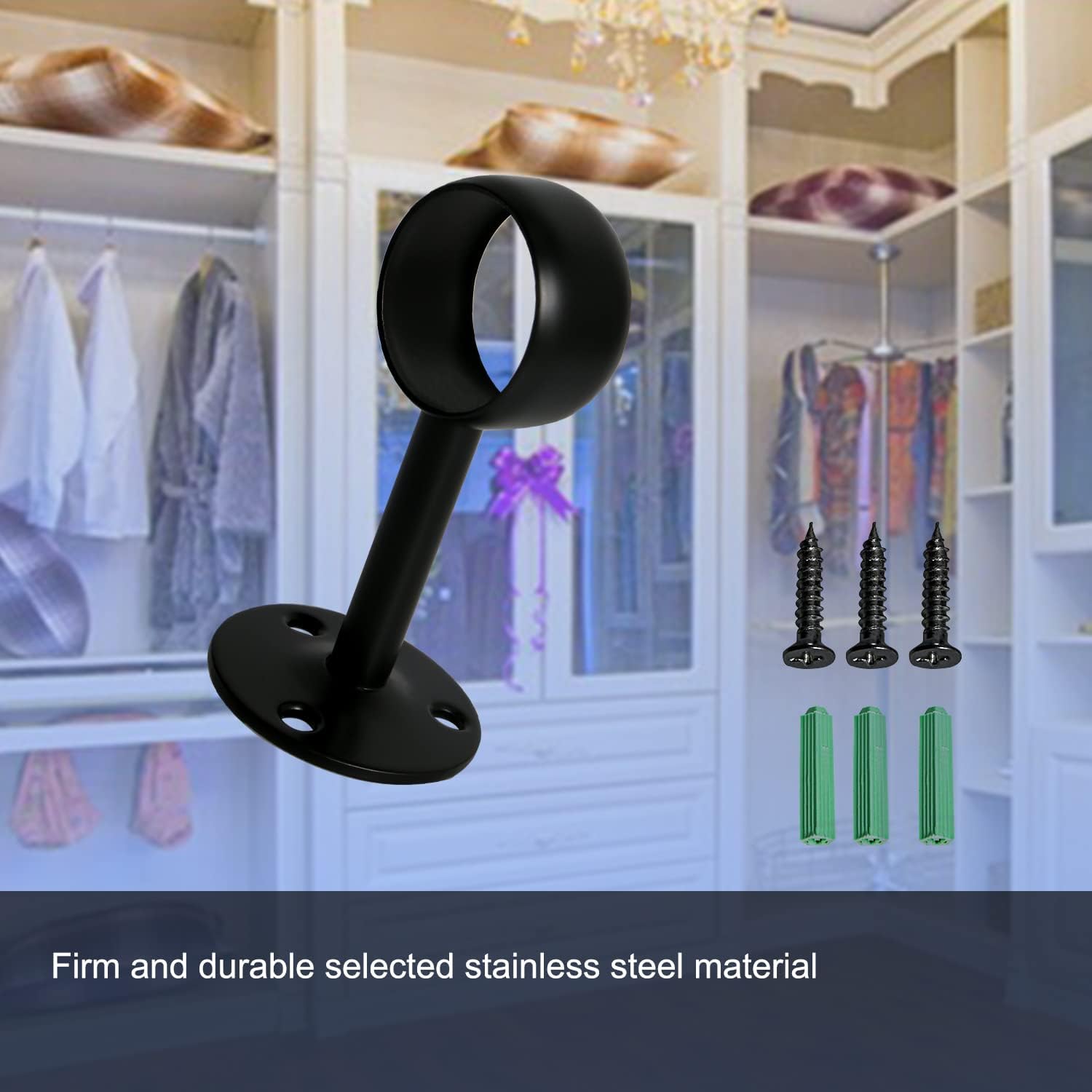 Aopin Curtain Closet Rod Brackets with Matte Black Finish 32mm / 1-1/4" Ceiling Mount Brackets Curtain Rod End Supports Flange Rod Holder Brackets Stainless Steel, Closet Pole Socket Brackets 4 Pcs