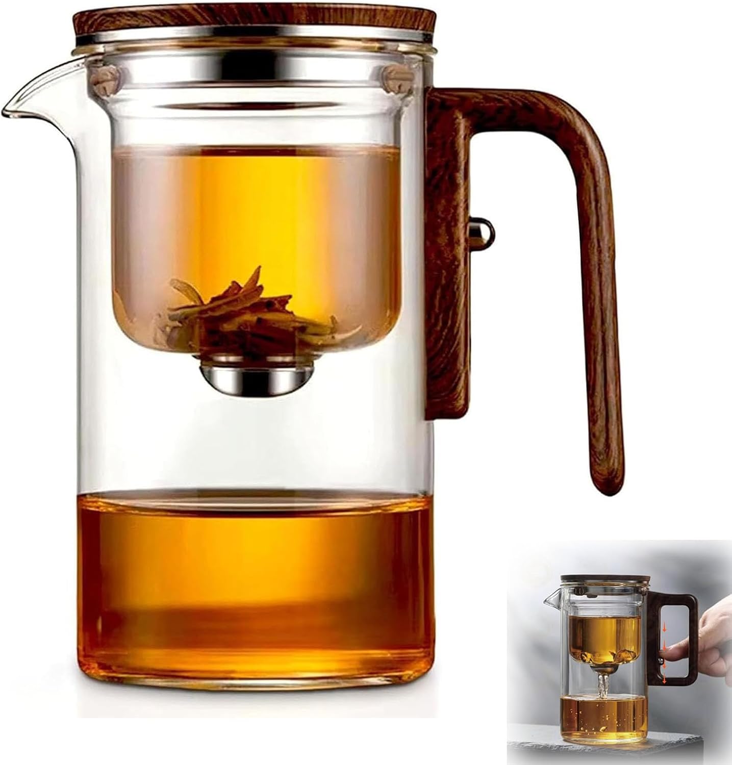 Enchanti Tea Pot, 600ml Magic Witchcraft Enchanted Glass Teapot, Water Separation Glass Tea Pot with Infuse and Wooden Handle, for Blooming Tea & Loose Leaf Tea