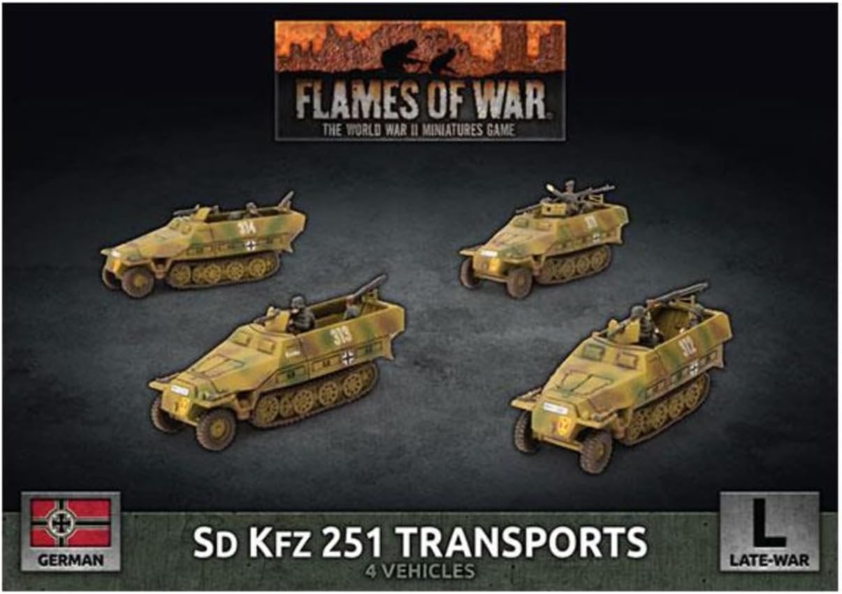 Flames of War Late War German SdKfz 251 Transports 4X Plastic Halftracks GBX152