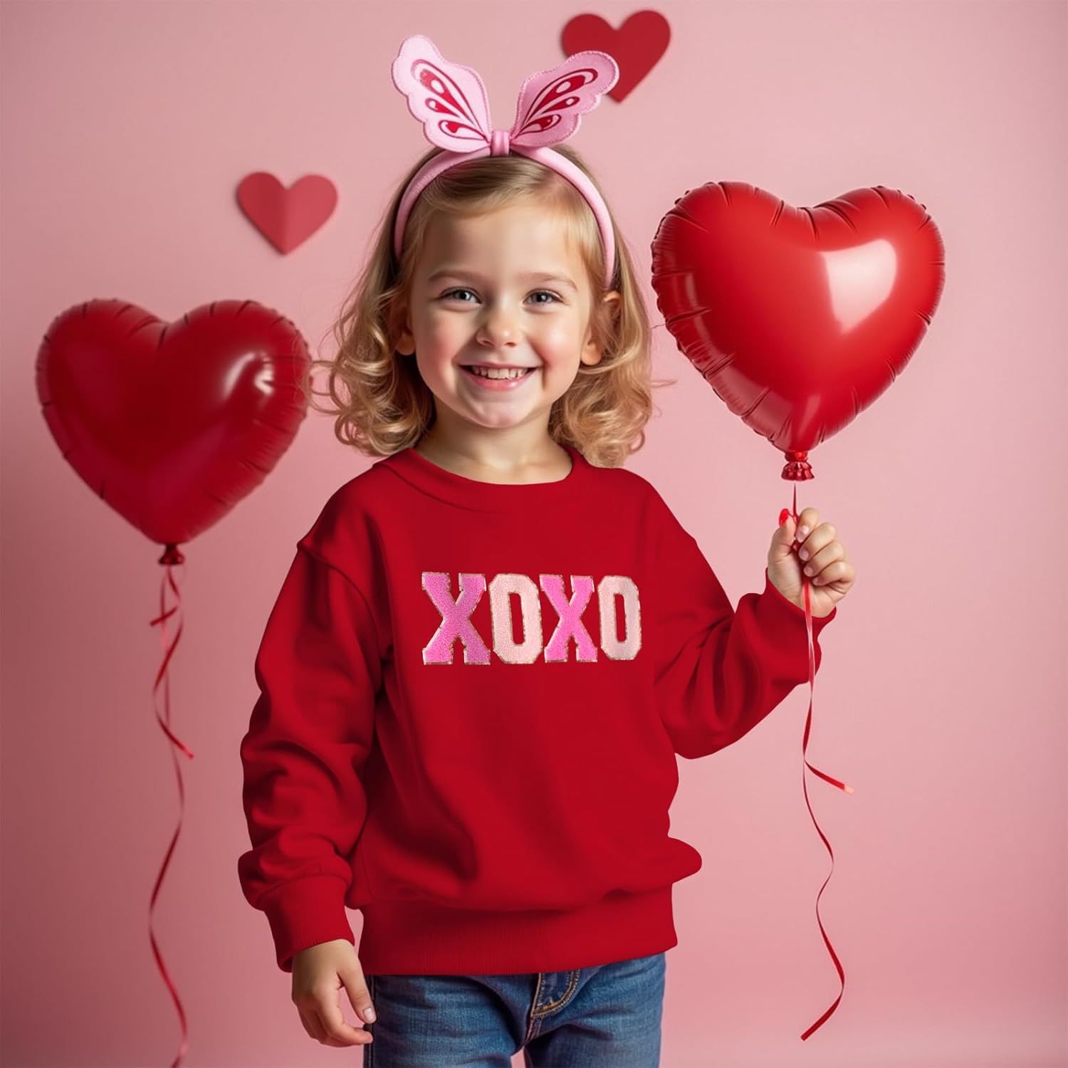 Mommy and Me Valentines Sweatshirts Glitter Patch XOXO Shirts Family Matching Outfits Long Sleeve Pullover Top - Image 3