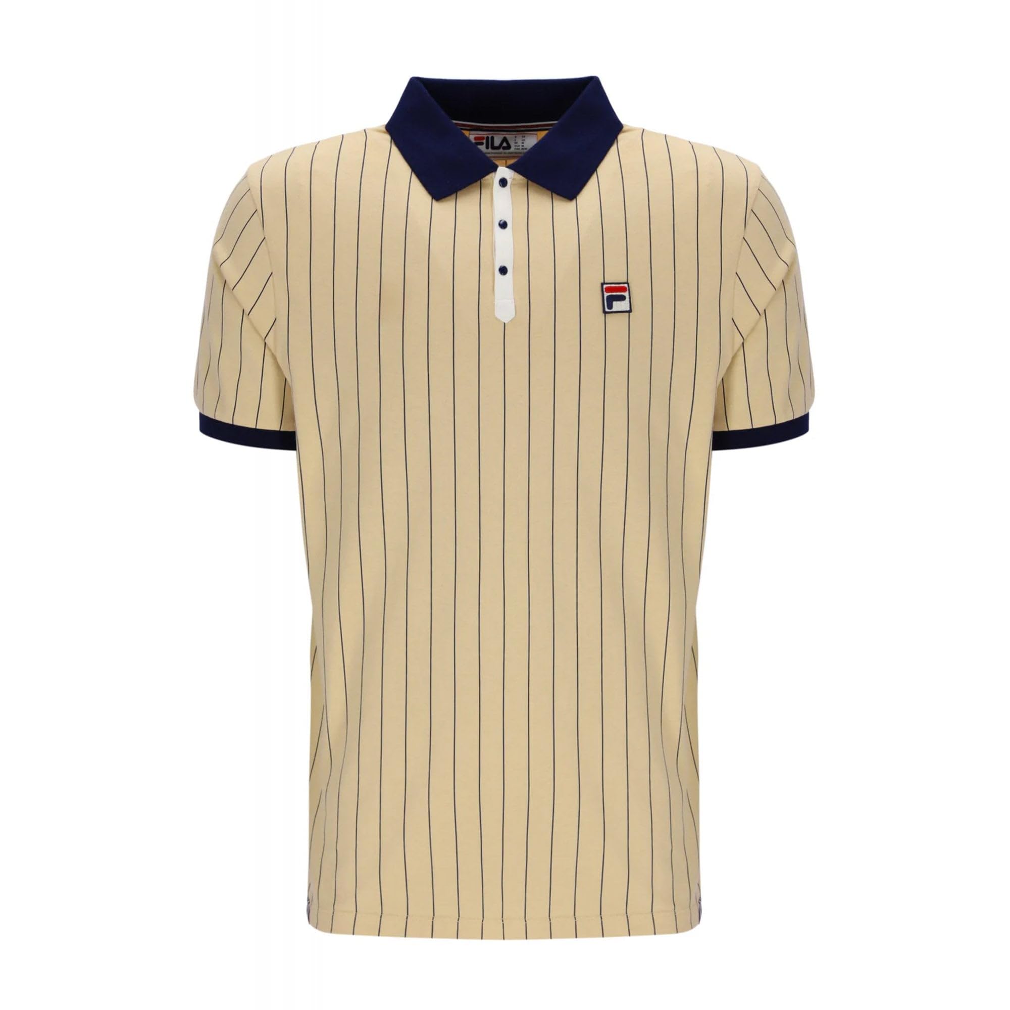 Fila Men's Beige Navy Gardenia Classic Bb1 Striped Polo Beige/Fila Navy/Gardenia - Size 40
