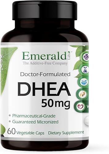 Emerald Labs DHEA 50mg - Suplemento de apoyo suprarrenal para ayudar al equilibrio hormonal* - Sin gluten - 60 cápsulas vegetales (suministro para