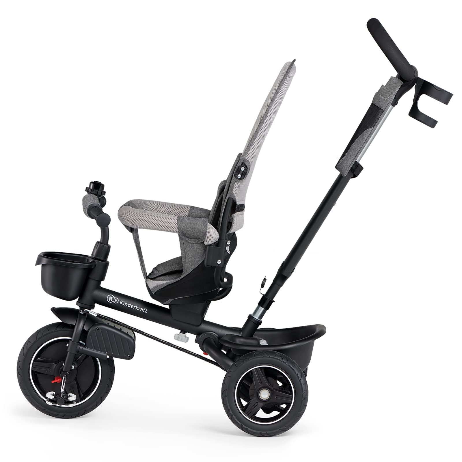 Kinderkraft SPINSTEP Triciclo bambini dai 9 Mesi con Maniglione, Cappottina impermeabile con filtro UPF50+, Pieghevole, Seduta girevole a 360 gradi, Grigio