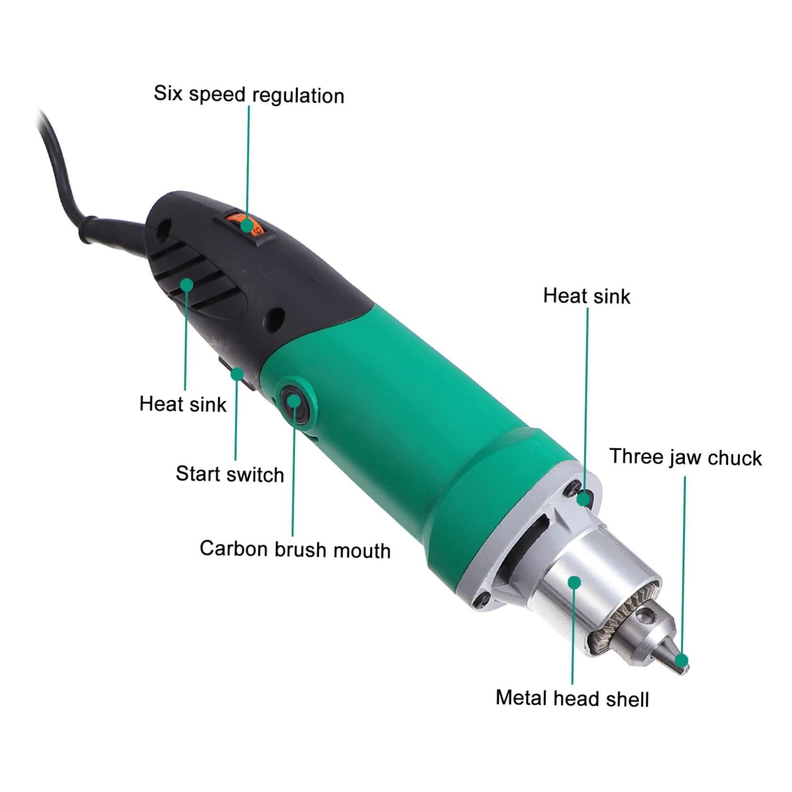 jojofuny Smerigliatrice Elettrica 6,5mm 500w ad Alta Velocità Mandrino di Precisione Regolabile a 6 Livelli per Incisione e Modellismo Struttura in Plastica e Metallo