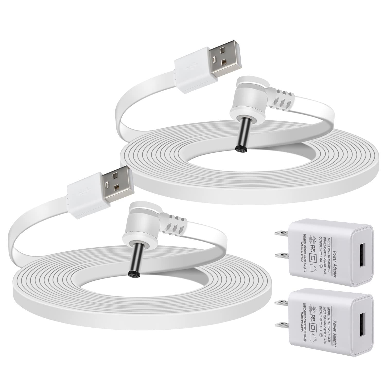 PowGrow Charge Cable Compatible with Spotlight Cam Battery and Stick Up Cam Battery, 20ft Charging Cable with Wall Charger to Power Security Camera Continuously, 2 Pack, White