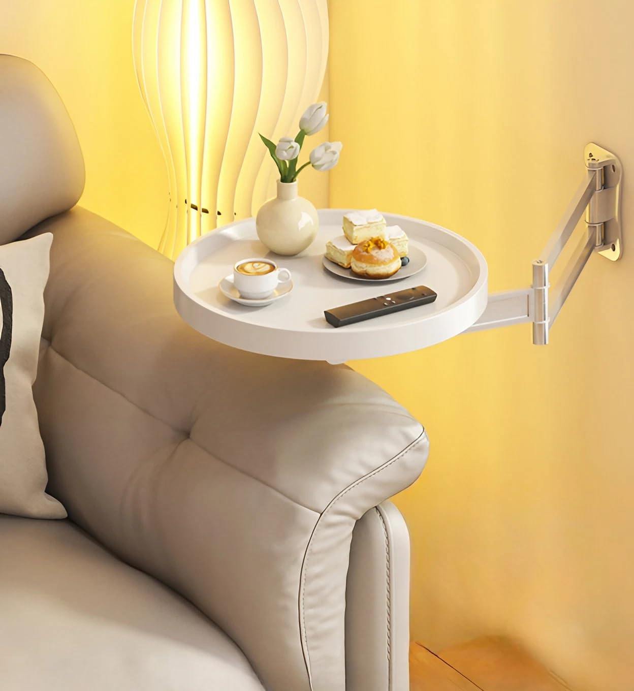 Runder Klapptisch Wand, Ausziehbar Klapptisch Wandmontage, 720° Frei Einstellbar Wandklapptisch, Platzsparend Wandtisch Klappbar, für Schlafzimmer, Wohnzimmer(White)