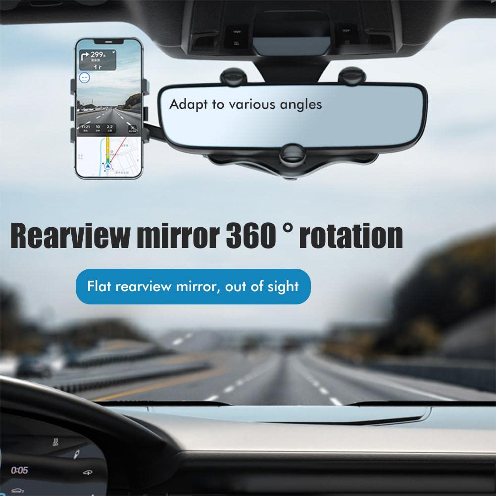Soporte para teléfono para automóvil Giratorio y retráctil de 360 Grados, Soporte para teléfono con Espejo retrovisor para automóvil Ajustable Multifuncional, Soporte para teléfono móvil