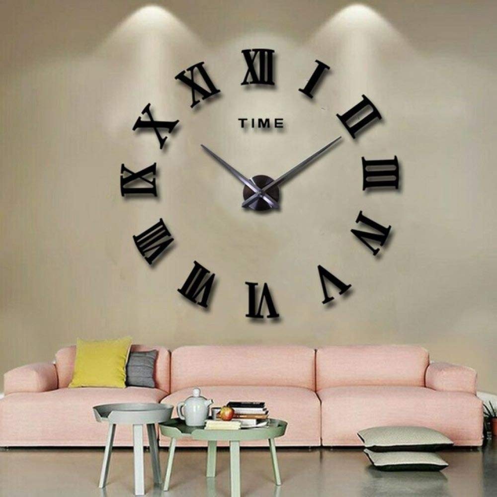 Horloge murale 3D bricolage en acrylique noir pour décoration de salon