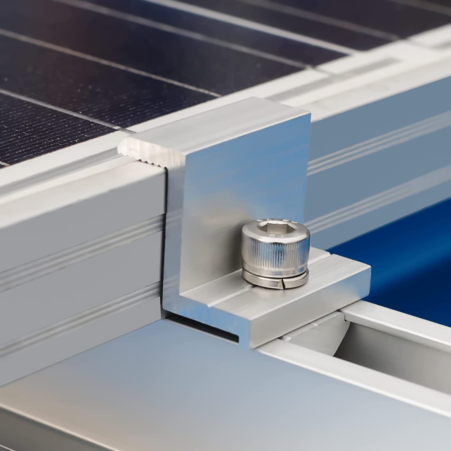 Morsetto di fissaggio per montaggio su pannello solare Staffa regolabile Morsetto terminale e centrale Clip per pannello fotovoltaico per pannello solare Sistema fotovoltaico Accessori per l'installazione  13