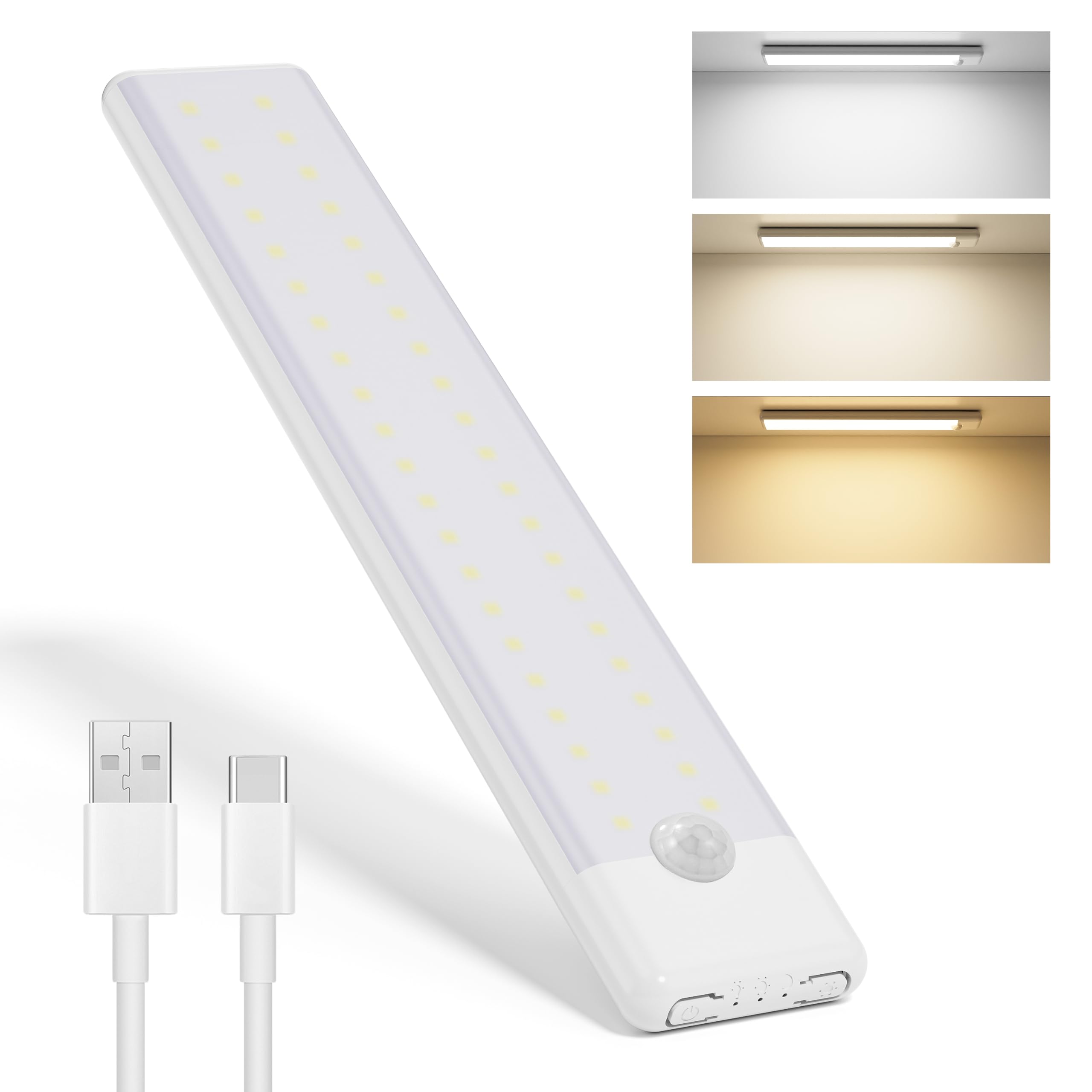 AEPTOZ Motion Sensor Under Cupboard Kitchen Lights LED Under Cabinet Lighting Rechargeable Battery 1100mAh, Magnetic 3 Colour Cordless for Wardrobe Shelf Stairs Counter Closet (1 pc 20cm)