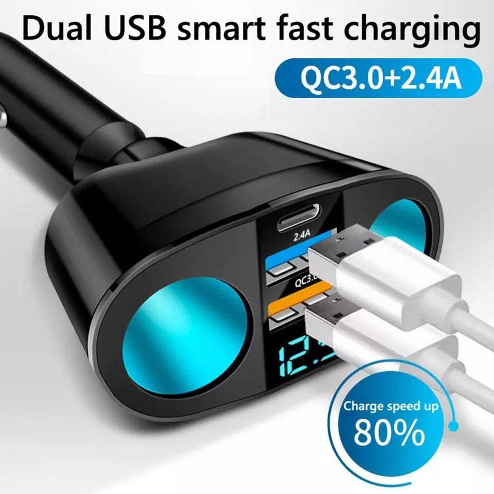 BBASILIYSD Auto Accendisigari Presa Splitter Blu Atmosfera Luce PD QC3.0 2 USB Charger DVR 5 N7C6 Porte di Ricarica Per Il Telefono Mobile