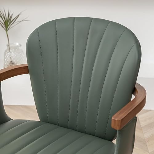 Miniatura 7 de LUNLING Sillas de comedor giratorias, sillas de cocina de cuero sintético verde moderno de mediados de siglo con brazos, patas de bambú, sillas