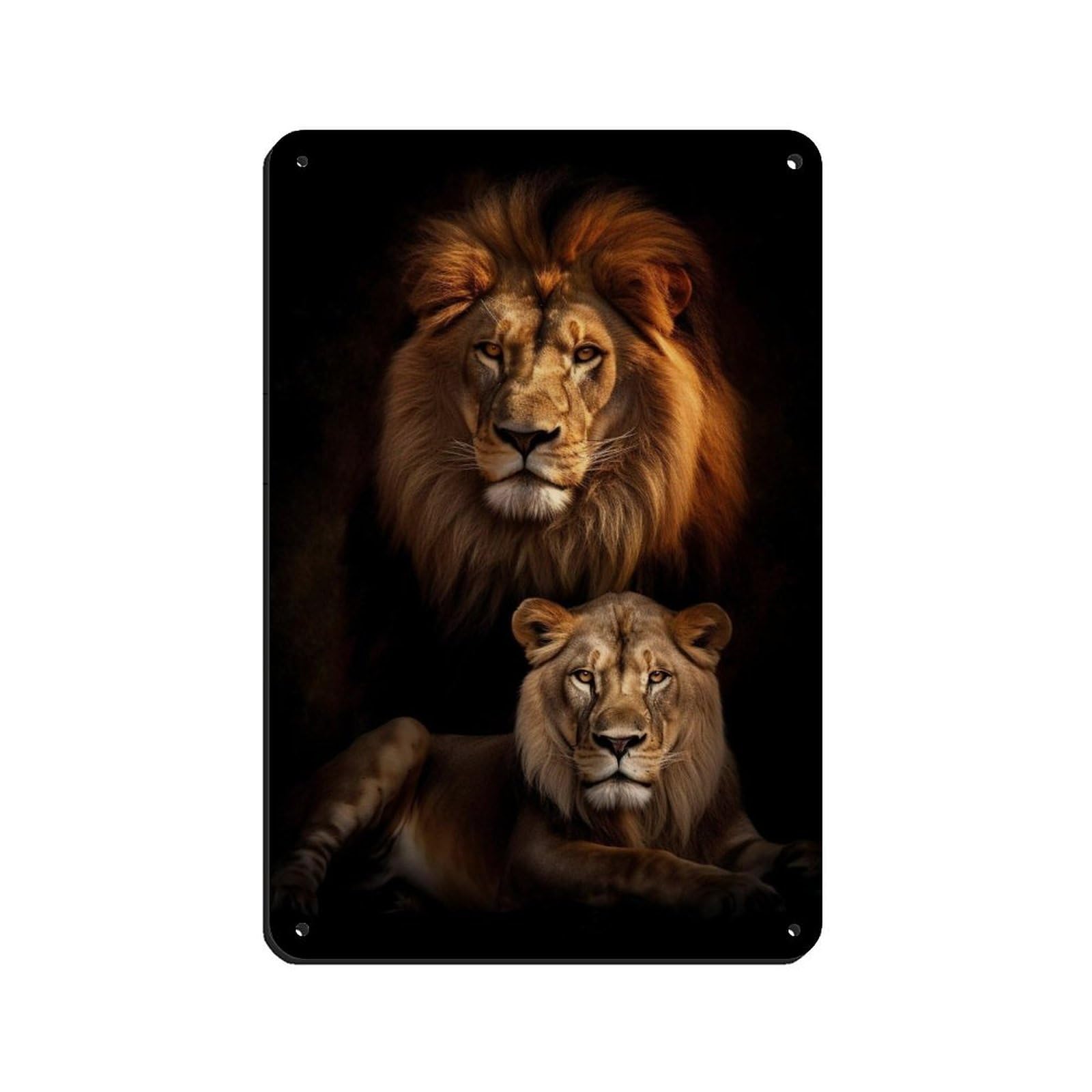 Lion And Lioness（1） Retro Poster Metal Tin Sign Chic Art Retro Iron Painting Bar People Cave Cafe Family Garage Poster Wall Decoration 8x12inch(20x30cm)