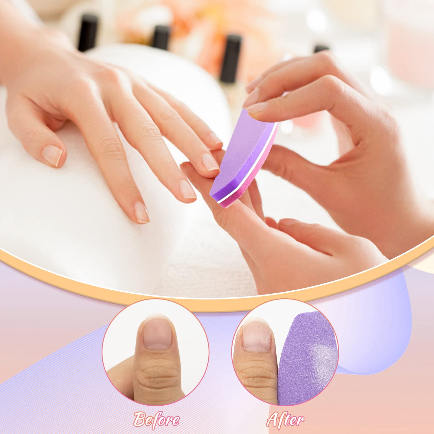 20 Pezzi Buffer Unghie Professionale, Buffer Blocco per Unghie in Gel Acrilico Naturale, 100/180 Buffer per Levigatura per Smalto in Spugna a Doppia Faccia (Rosa & Viola)
