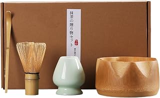 Tea Bowl Set, 4 Piece Utensil Kit For Japanese Ceremony, Ceramic Bowl With Bamboo Whisk Spoon And Sifter, Beverage Preparation Tools With Smooth Mixing, Tea Kit For Home Breakfast Latte