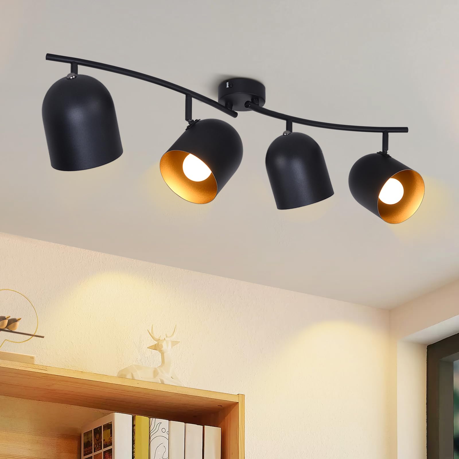 Spot De Plafond 2 Flammes Vintage Orientable - Plafonnier Industriel Métal Et Verre Noir E14 | Pour Salon, Cuisine, Couloir