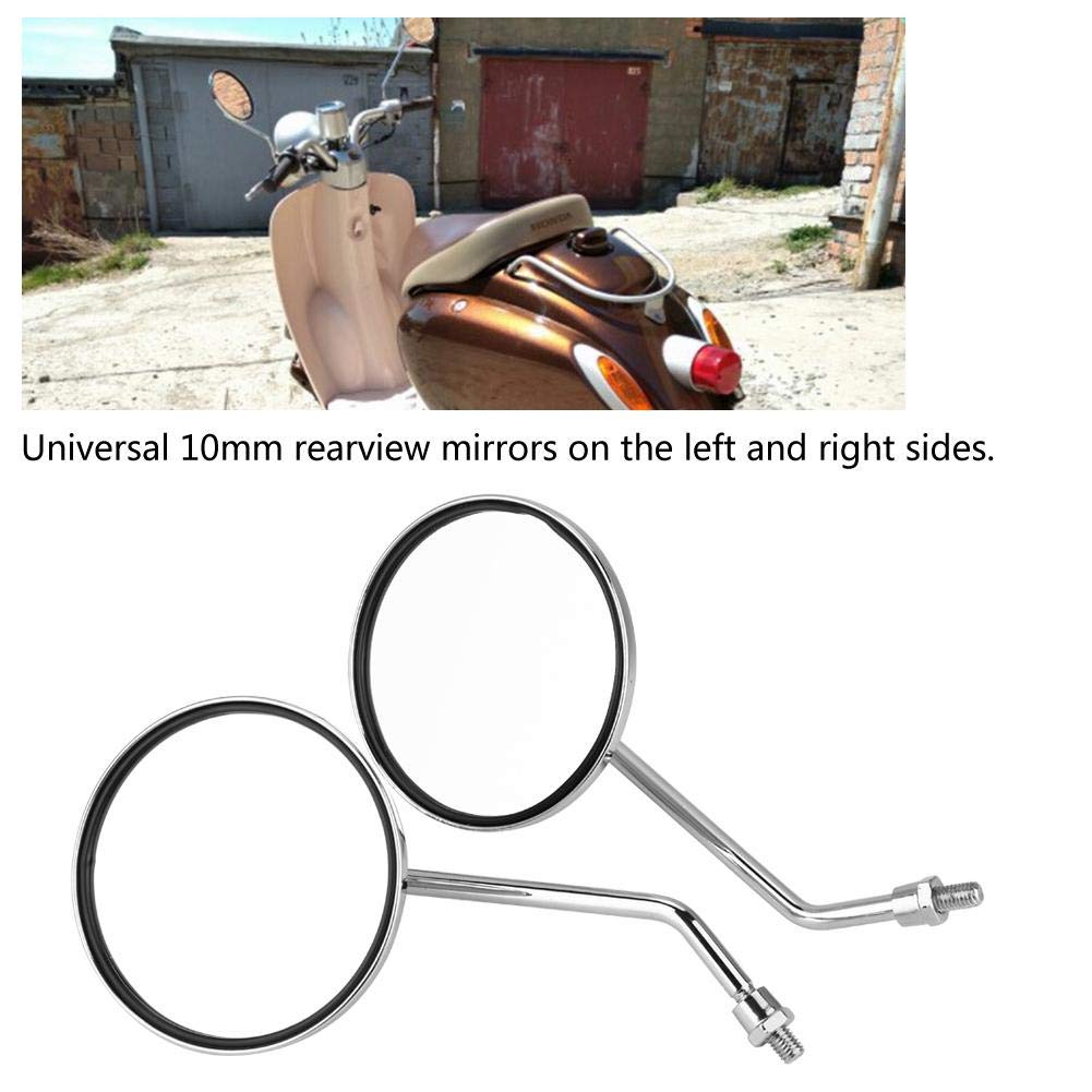 pour motorcycle mirrors 6mm Rétroviseur Latéral Moto, EBTOOLS 2Pcs / Set 10mm Placage Rond Argent Rétroviseur Moto Rétroviseur Latéral Gauche et Droit (Argent)