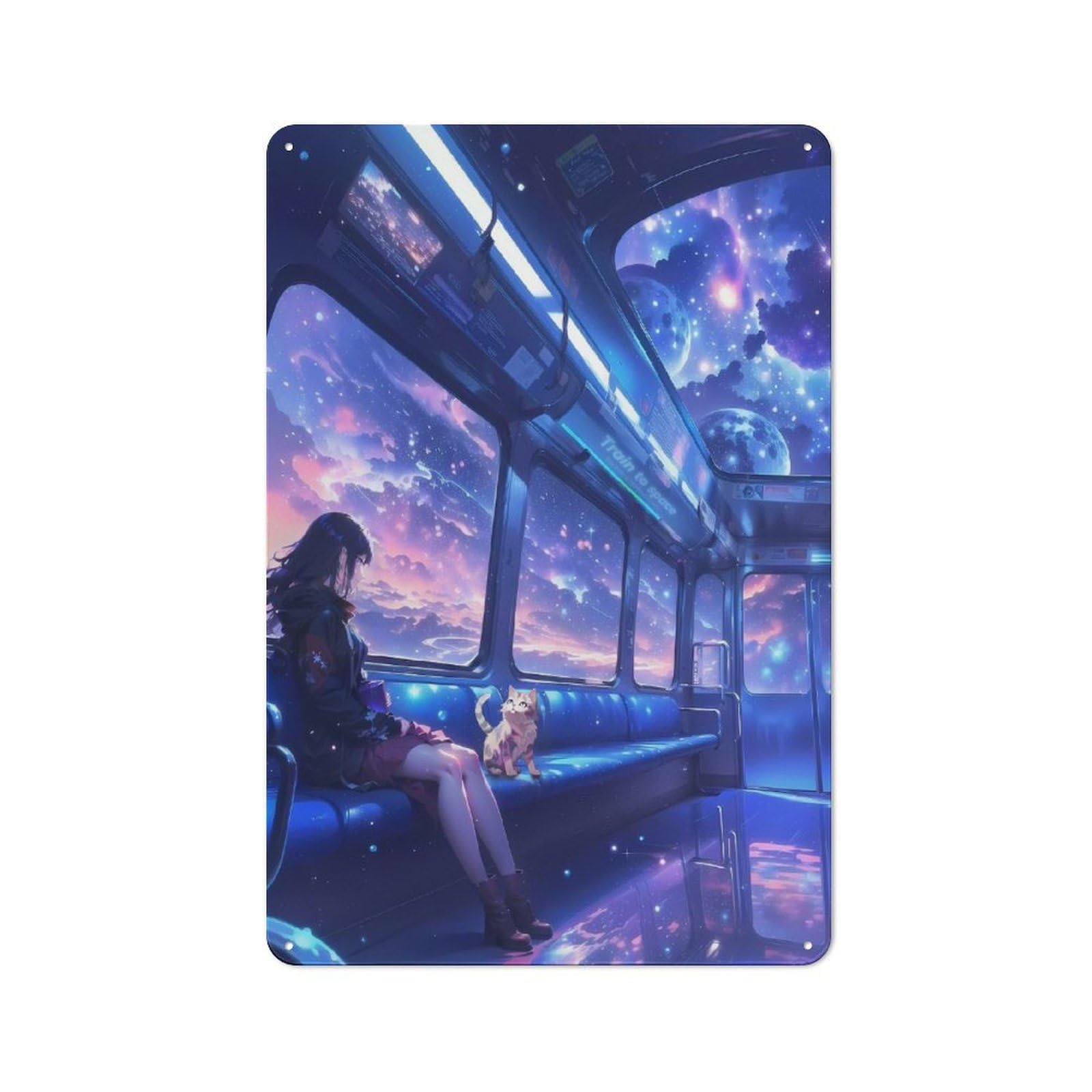 Pet Lover Anime Train To Space Decorative Metal Plaque, Wall Decor for Pet Corner, Living Room Or Hallway, 30x20cm