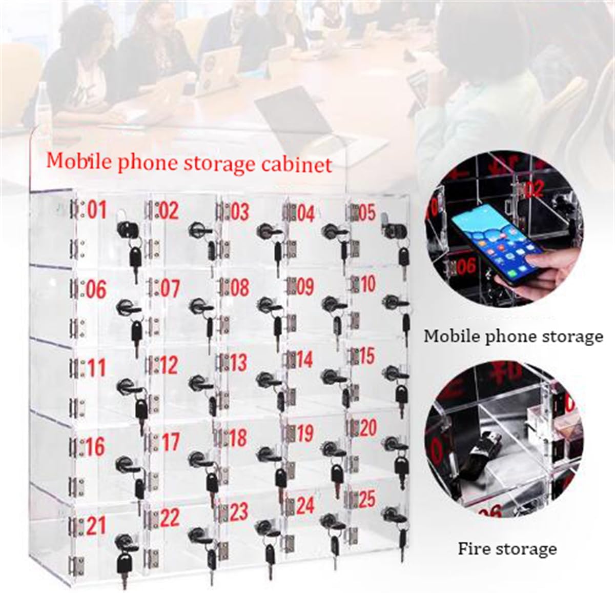 Acrylic Mobile Phone Storage Cabinet, 25 Slots Cell Phone Locker Box with Door Locks and Keys,Clear Acrylic Phone Jail Storage Cabinet,Item Organizer Protect Box,Freesta,