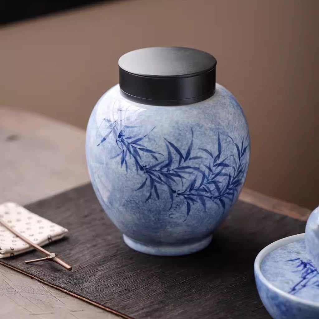 LAPADULA Pojemnik na herbatę niebiesko-białe porcelanowe puszki na herbatę domowe ceramiczne zamknięte pu'er czarna herbata luźna herbata puszki do przechowywania herbaty słoik do przechowywania