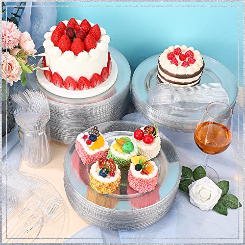 Gandeer 100 Pieces Glitter Plastic Plates Disposable Hard Appetizer Salad Dessert With Forks 10.2 Inch Dinnerware Set For Wedding Party (Silver) #TOP4