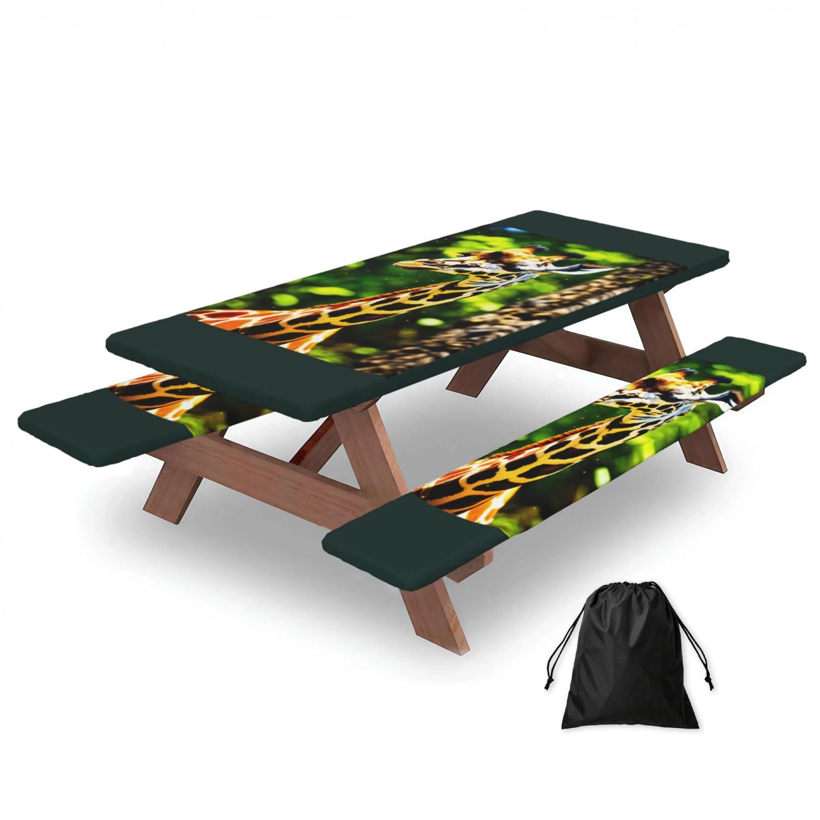 PPHGUT Clever Giraffe Print Picnic Table Bench Cover Set Outdoor Garden Bbq Protector For Family Camping
