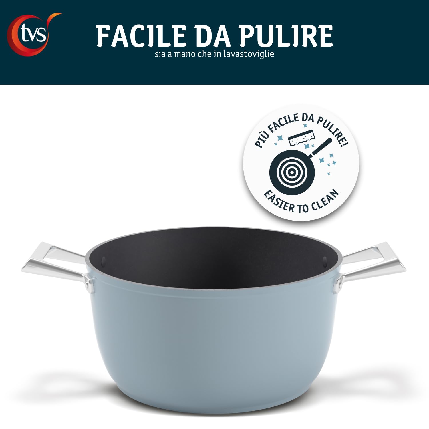 TVS PENTOLE Set per Cotture a Vapore Luna Induction, Casseruola Antiaderente Ø20 cm, con inserto forato in Vetro, Adatta all'induzione, Manici in acciaio, Coperchio in vetro, Celeste, Made in Italy