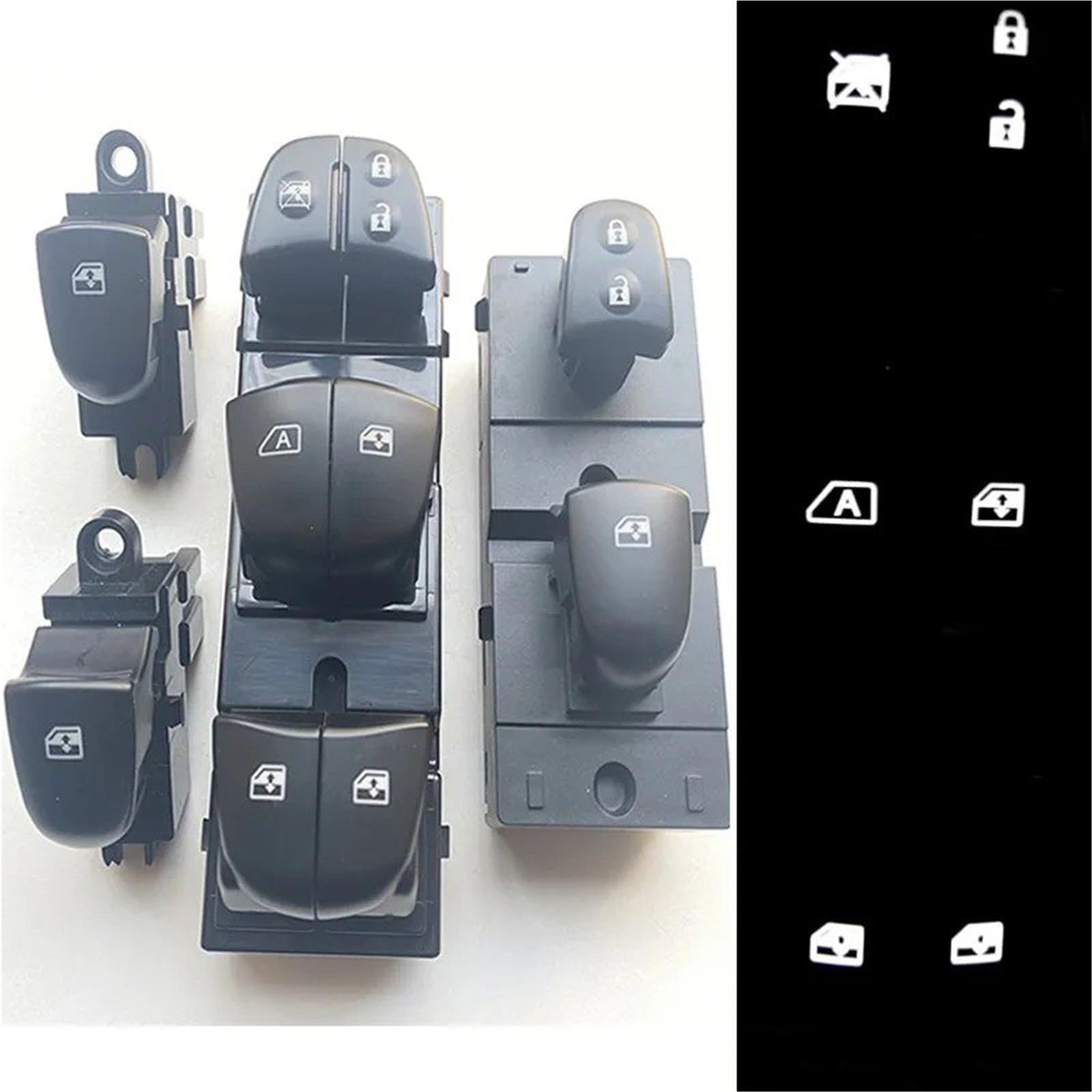 Do Kadjar 2015-2018 rozrusznik, elektryczny przełącznik podnośnika szyb z białą lampką kontrolną, wszystkie 7 lamp (2 sztuki)