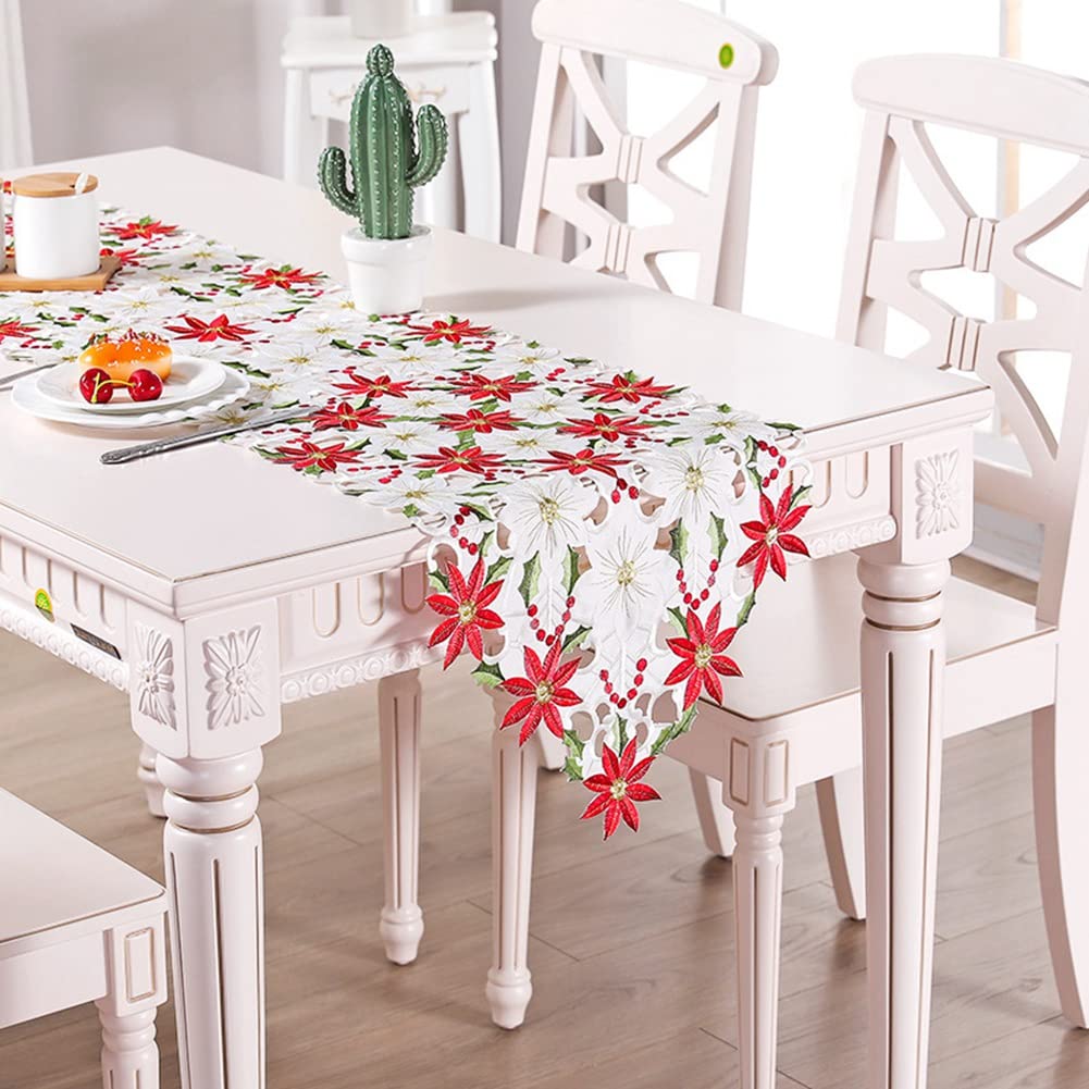 Sefdrert Satin-Stickerei, Weihnachtsstern, Blumen, Bett-Tischlufer,  Flagge, Abdeckung, Neujahr, Heimdekoration () : Amazon.de: Spielzeug